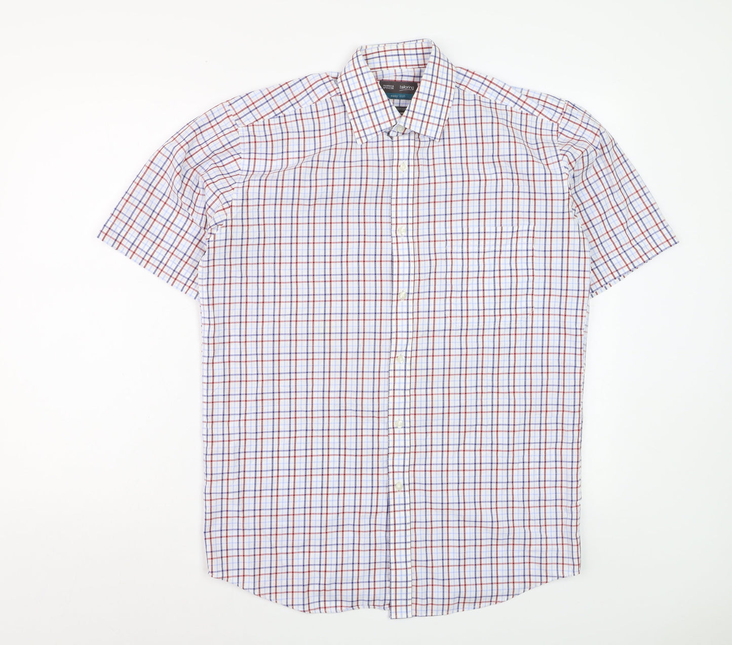 Marks and Spencer Mens Multicoloured Check Cotton Short Sleeve Shirt Size 15