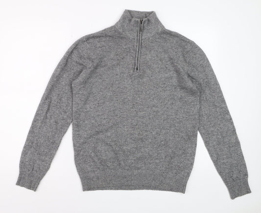 Paul Costelloe Mens Grey Wool Cashmere 1/2 Zip Jumper Size S