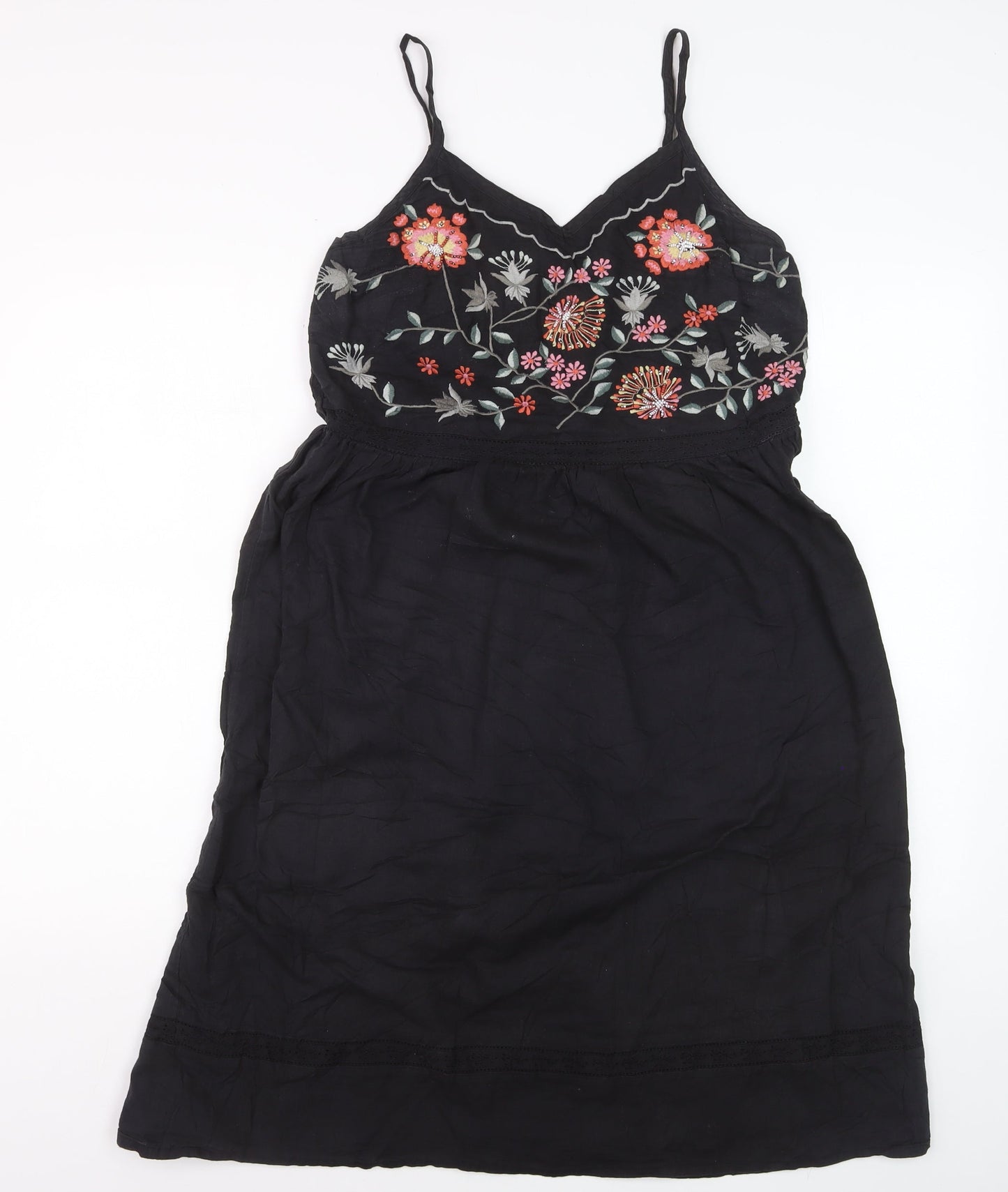 Joe Browns Women Black Embroidered A-Line Sleeveless Dress Size 12