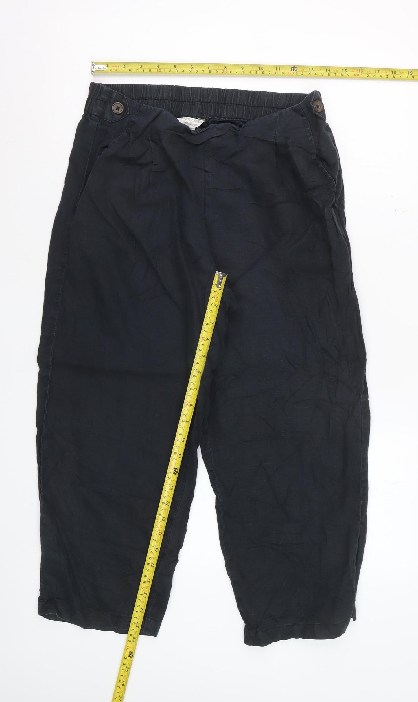 Monsoon Women’s Black Linen Cropped Trousers Size 10