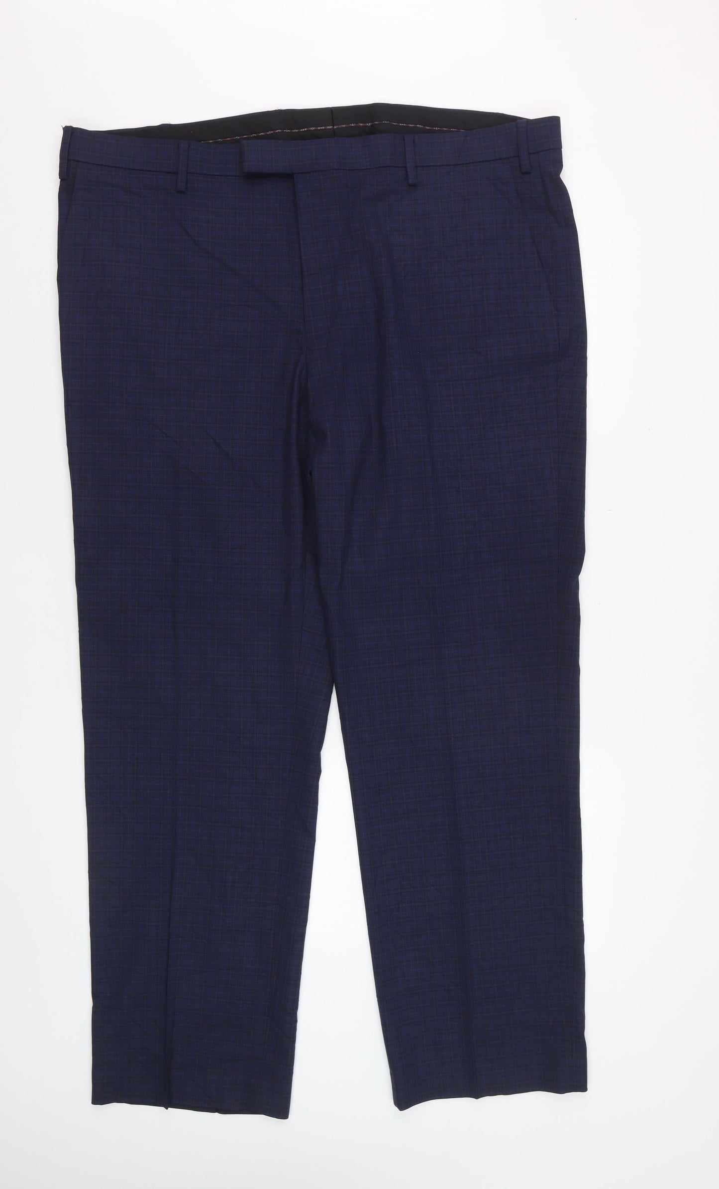 Marks and Spencer Men's Blue Check Regular Fit Dress Trousers 42W 31L