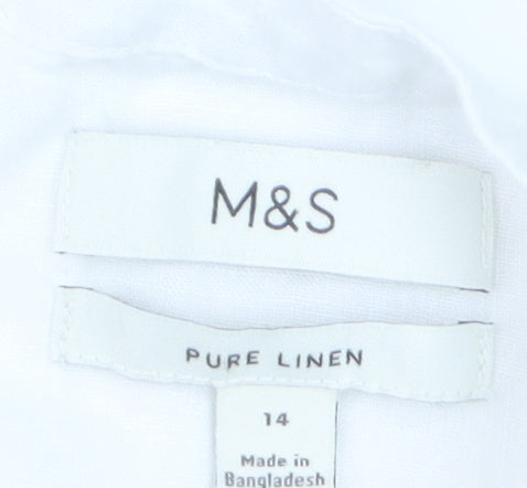 Marks and Spencer Women’s White Linen Relaxed Fit Blouse Size 14