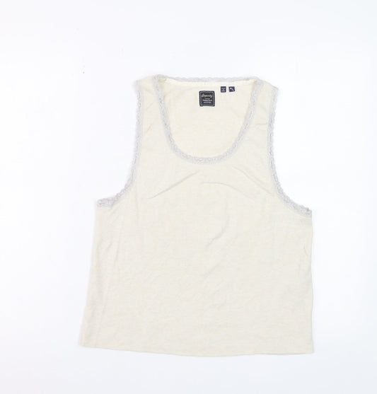 Superdry Women Ivory Lace Trim Cotton Tank Top M Regular Fit