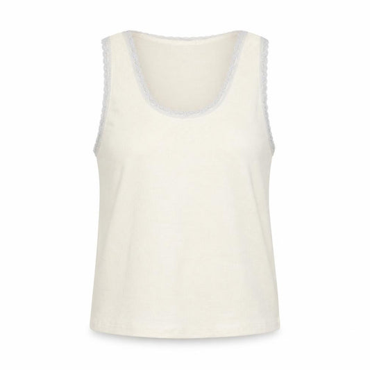 Superdry Women Ivory Lace Trim Cotton Tank Top M Regular Fit