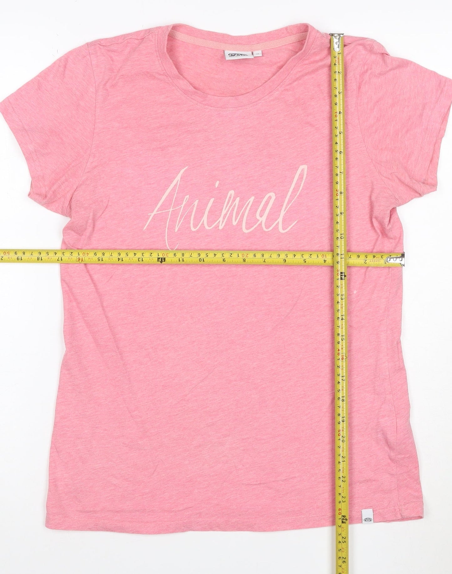 Animal Womens Pink Cotton Blend Crew Neck Short Sleeve T-Shirt Size 10