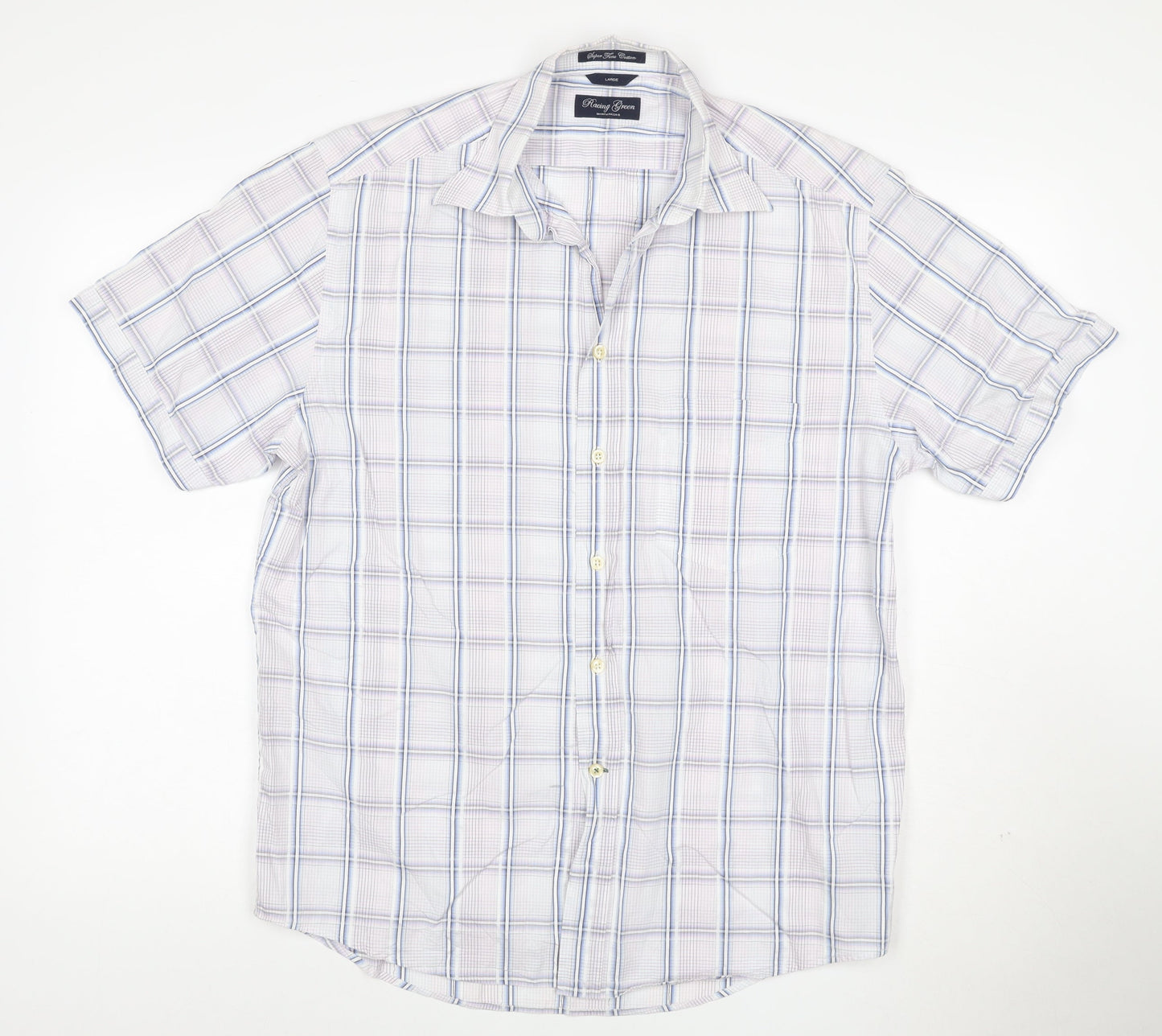 Racing Green Men's Multicoloured Check Cotton Short Sleeve Shirt L