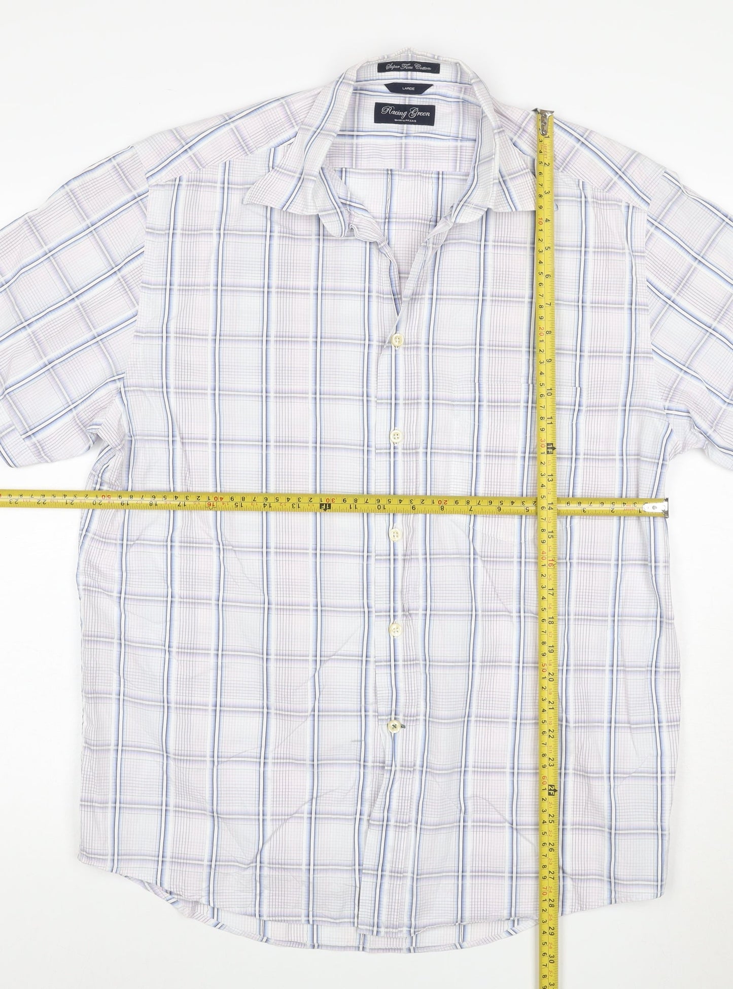 Racing Green Men's Multicoloured Check Cotton Short Sleeve Shirt L