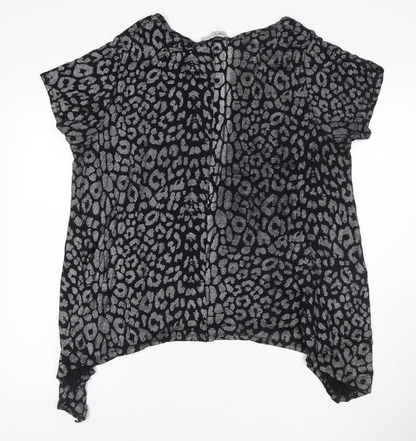 Rogers+RogERS Women’s Black Animal Print Short Sleeve Viscose Blouse Size 24