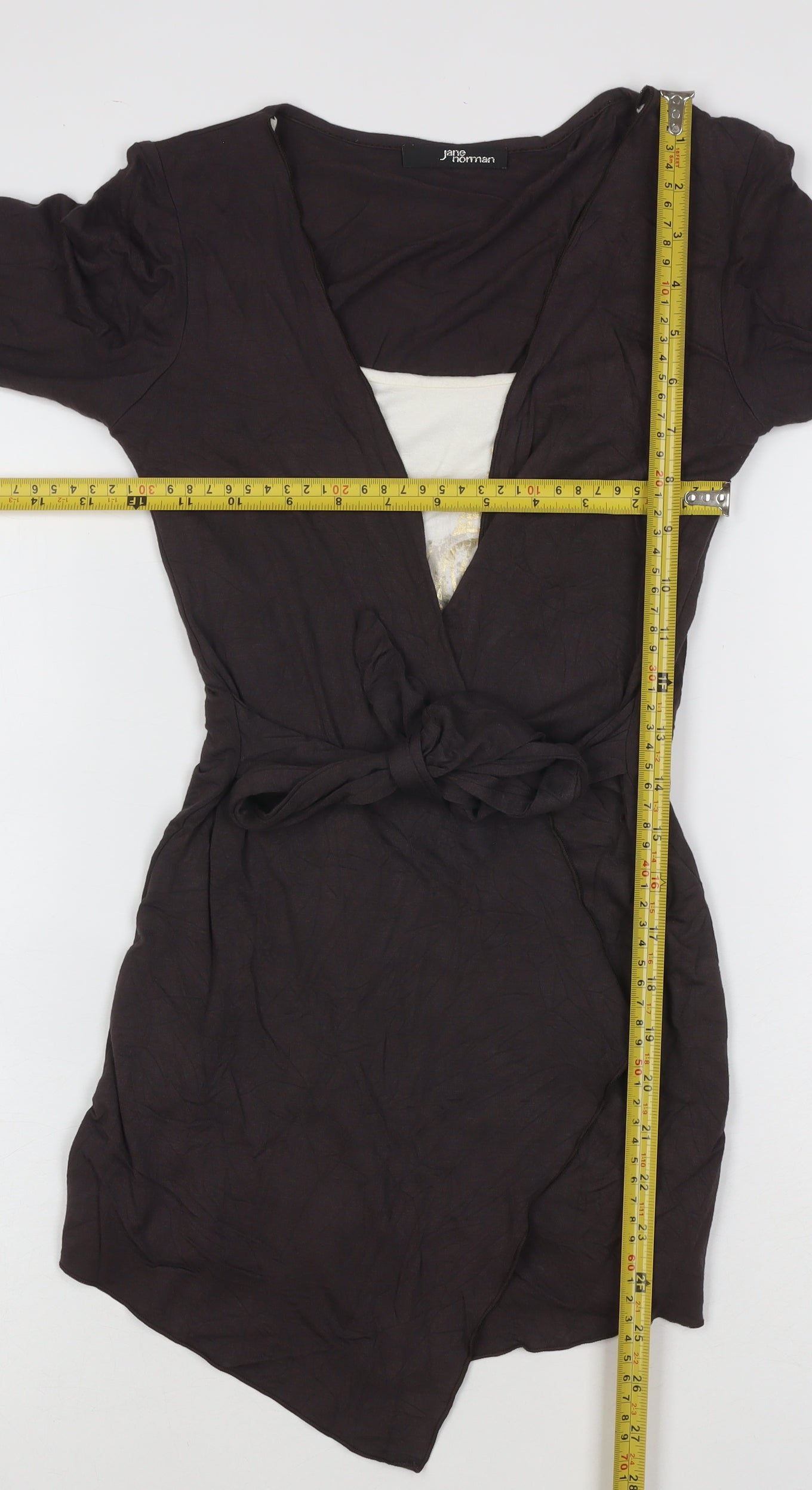 Jane Norman Womens Brown Wrap Long Sleeve Belted Top Size 10