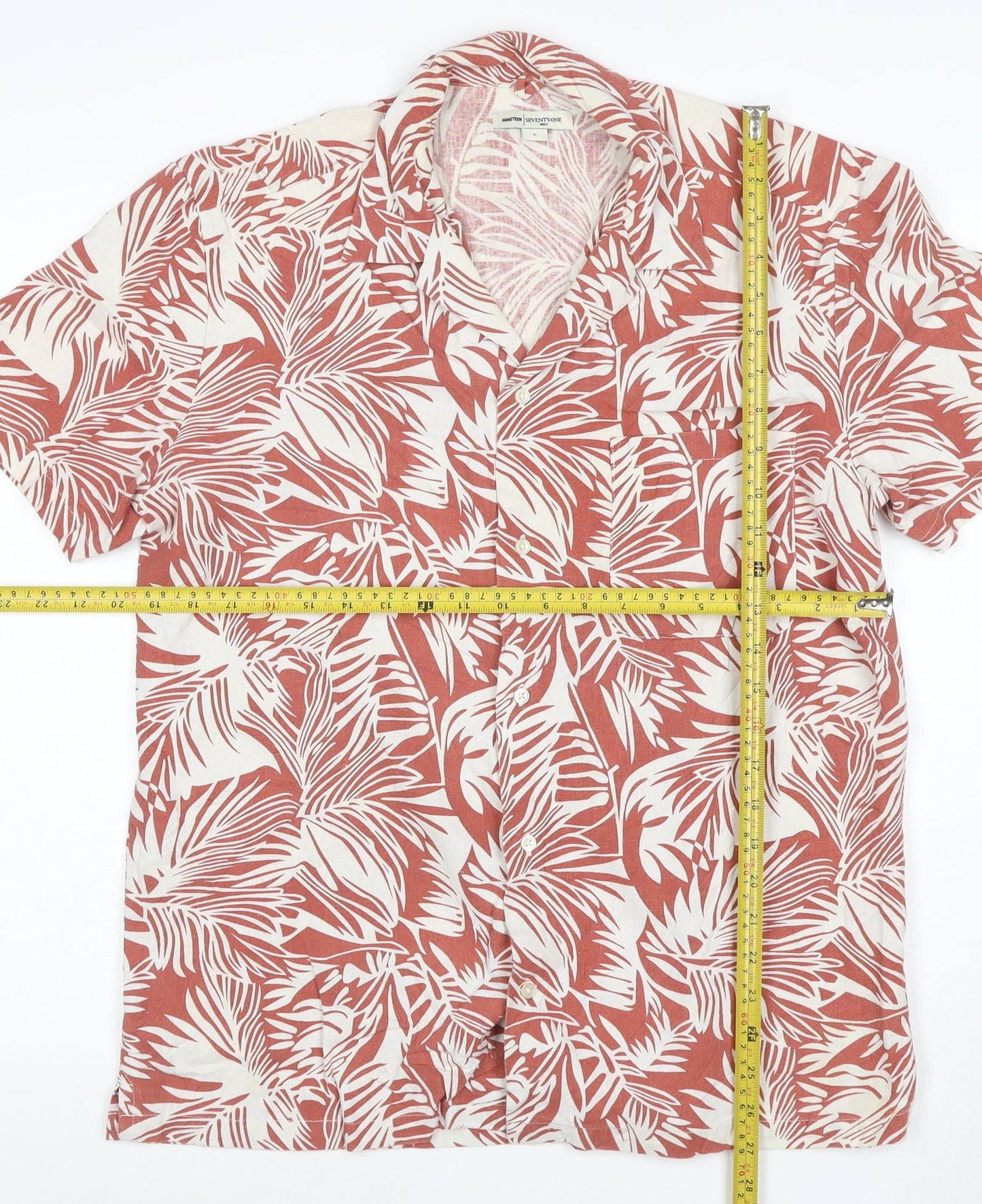 Nineteen Seventy One Mens Red Tropical Print Cotton Shirt L