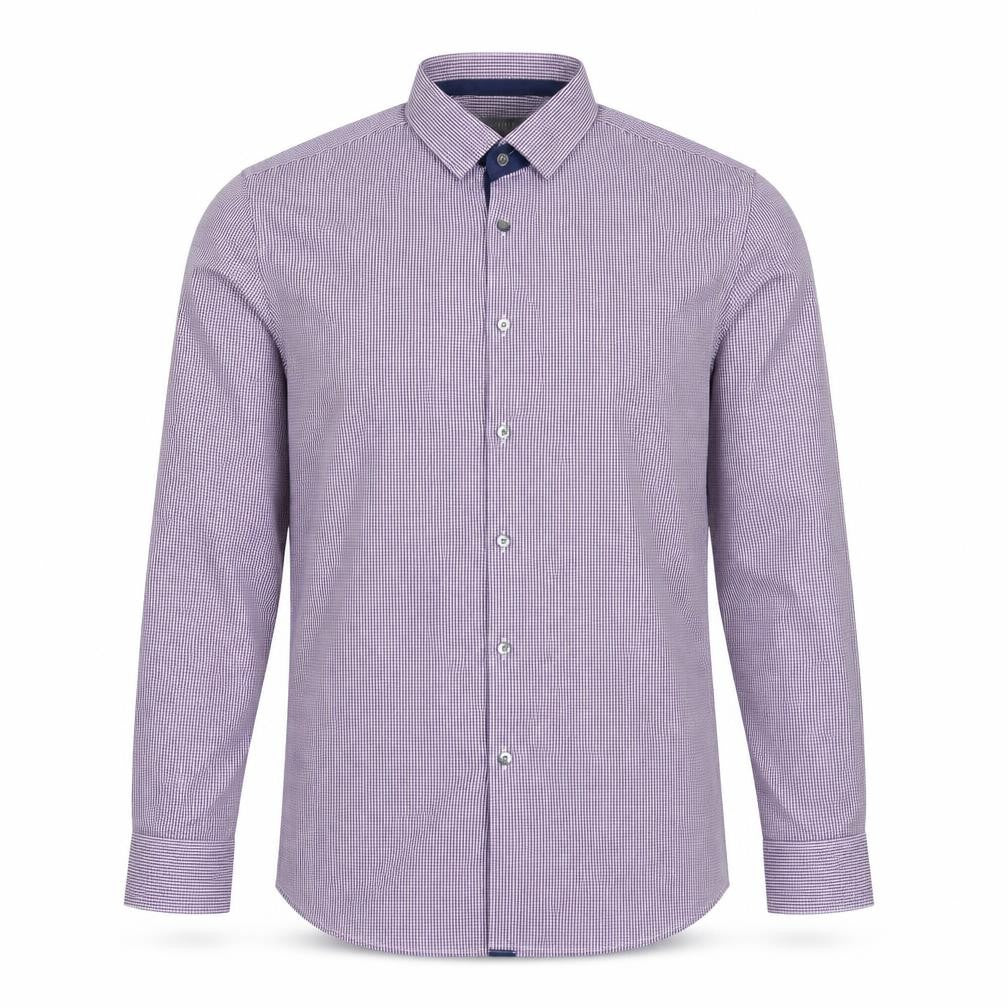 Marks & Spencer Men Purple Check Extra-Slim Fit Long Sleeve Shirt 16.5in