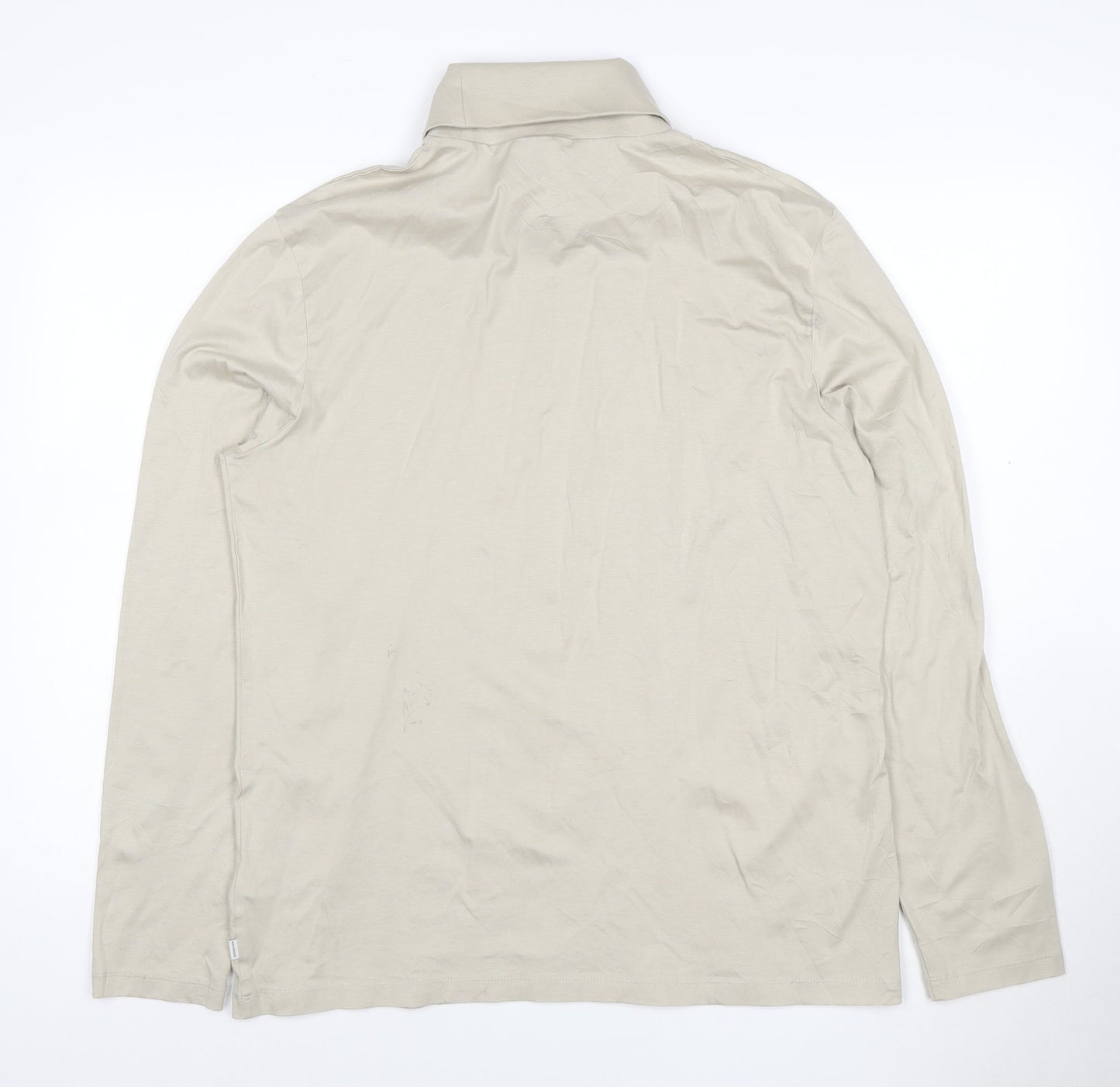Marks and Spencer Men Beige Long Sleeve Roll Neck Cotton T-Shirt L