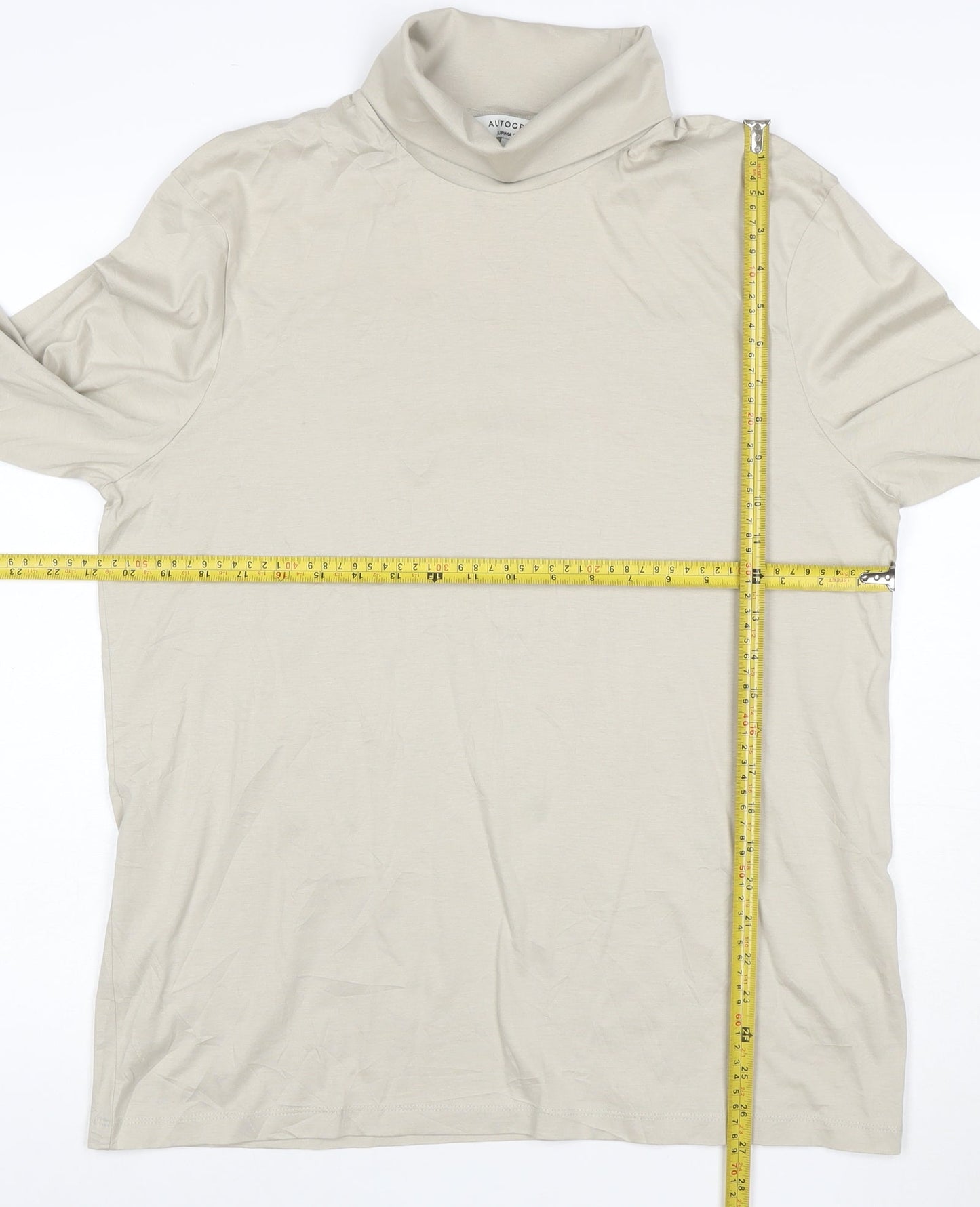 Marks and Spencer Men Beige Long Sleeve Roll Neck Cotton T-Shirt L