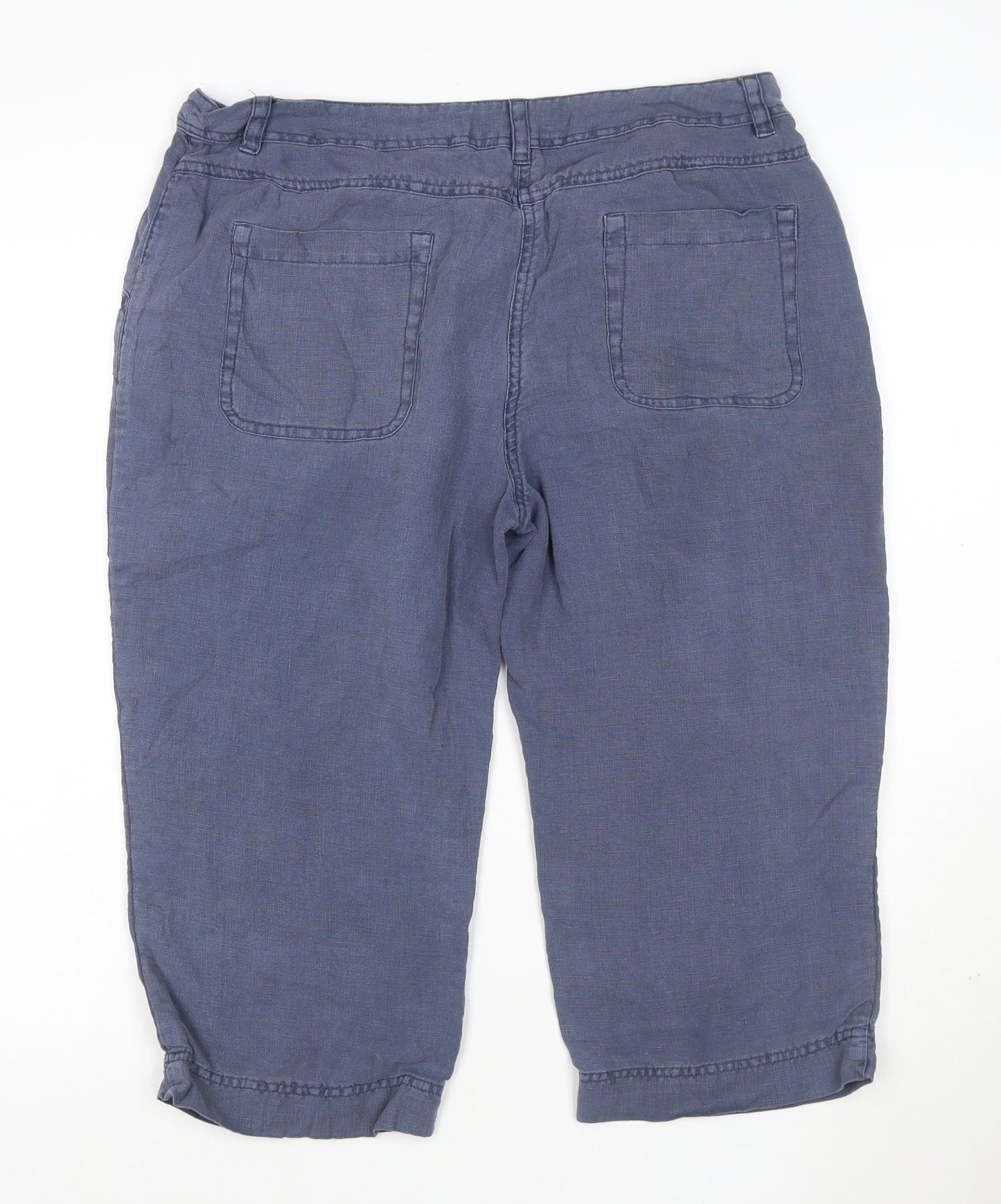 Seasalt Cornwall Women's Blue Linen Cropped Trousers Size 14