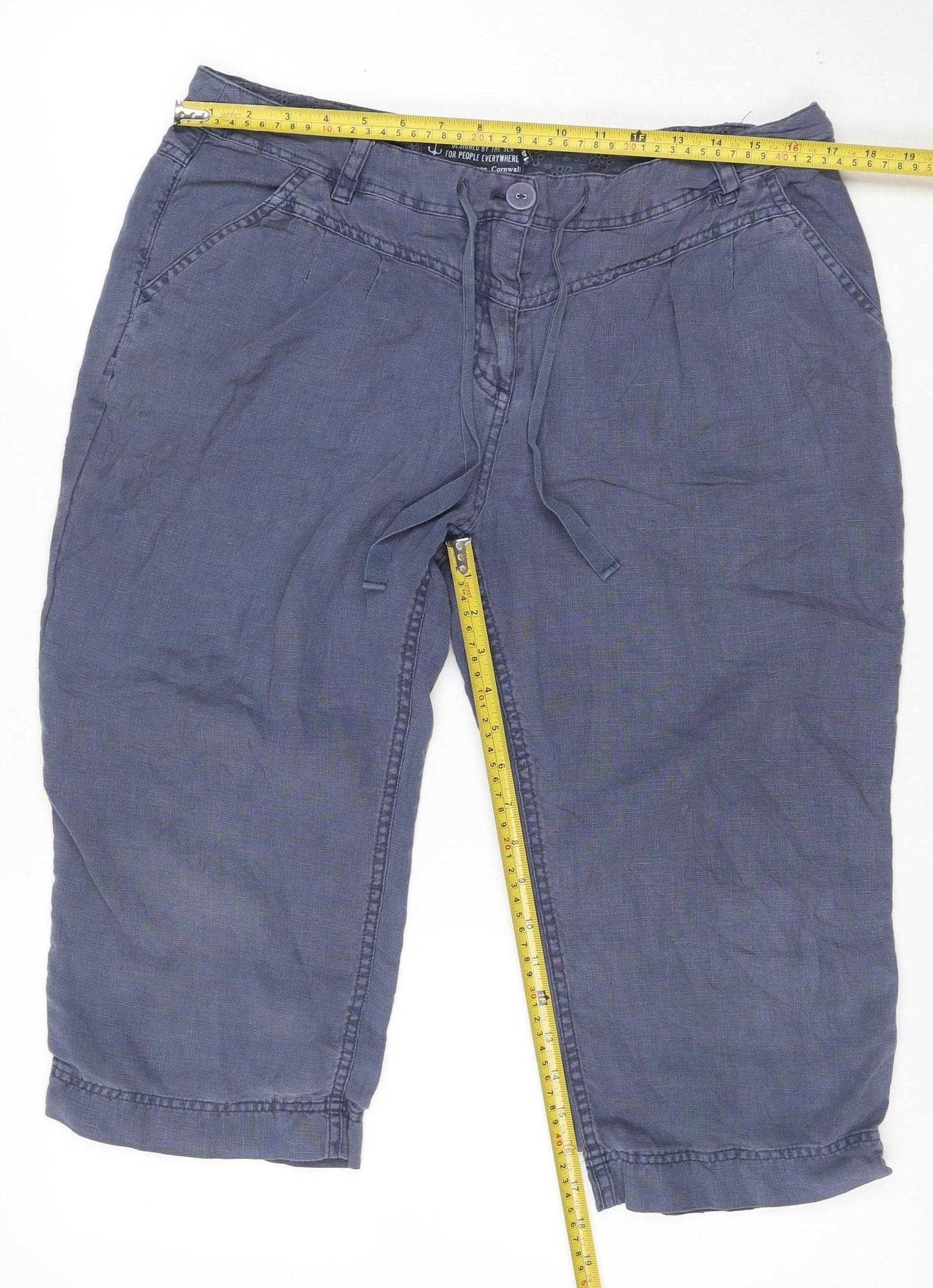 Seasalt Cornwall Women's Blue Linen Cropped Trousers Size 14