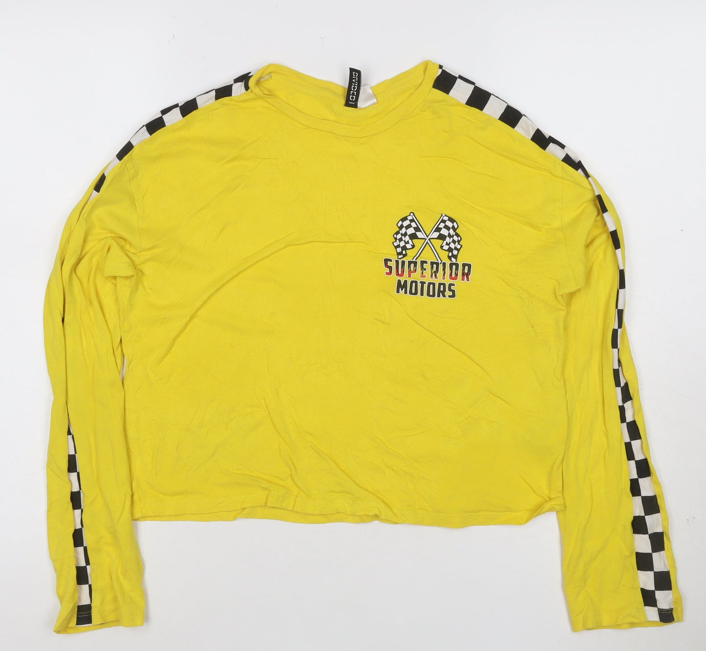 H&M Divided Women's Yellow Cropped Long Sleeve Racing T-Shirt - Size S
