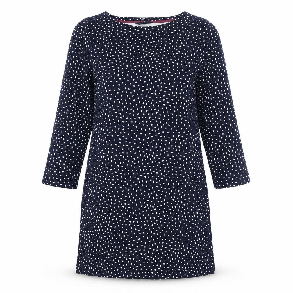 Joules Women Blue Polka Dot Shift Dress Size 12 Cotton 3/4 Sleeve