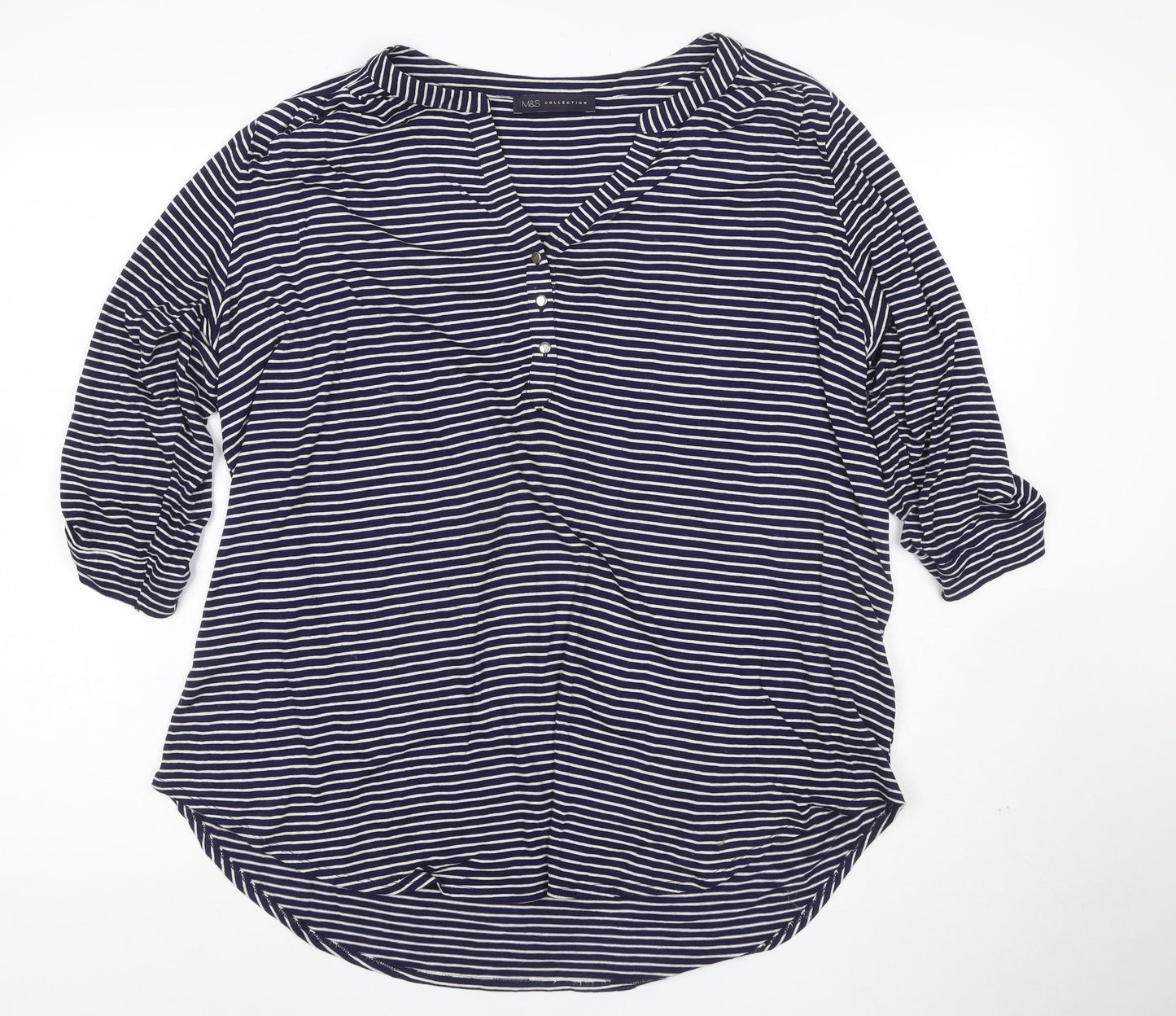 Marks and Spencer Women’s Blue Striped V-Neck 3/4 Sleeve Blouse Size 18