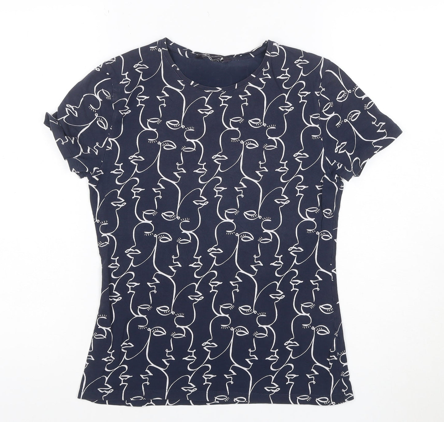 Marks and Spencer Womens Blue Art Print Cotton T-Shirt Size 10