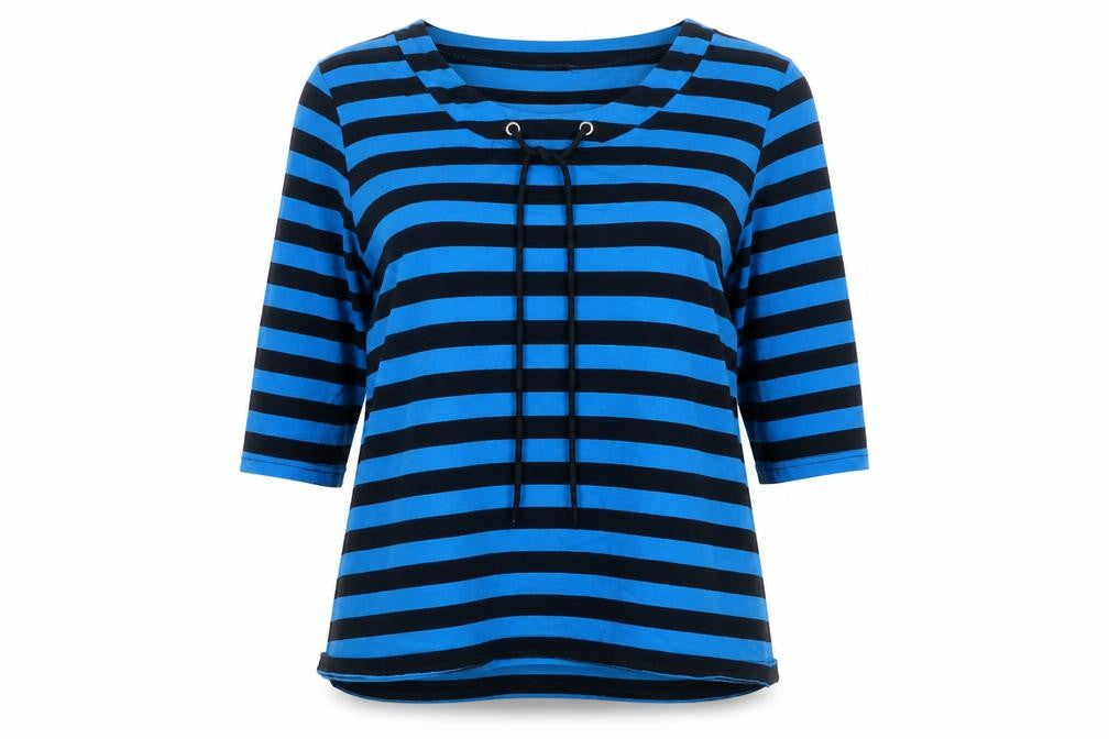 Chianti Women Blue Black Striped Long Sleeve V-Neck Tunic Top Size 14