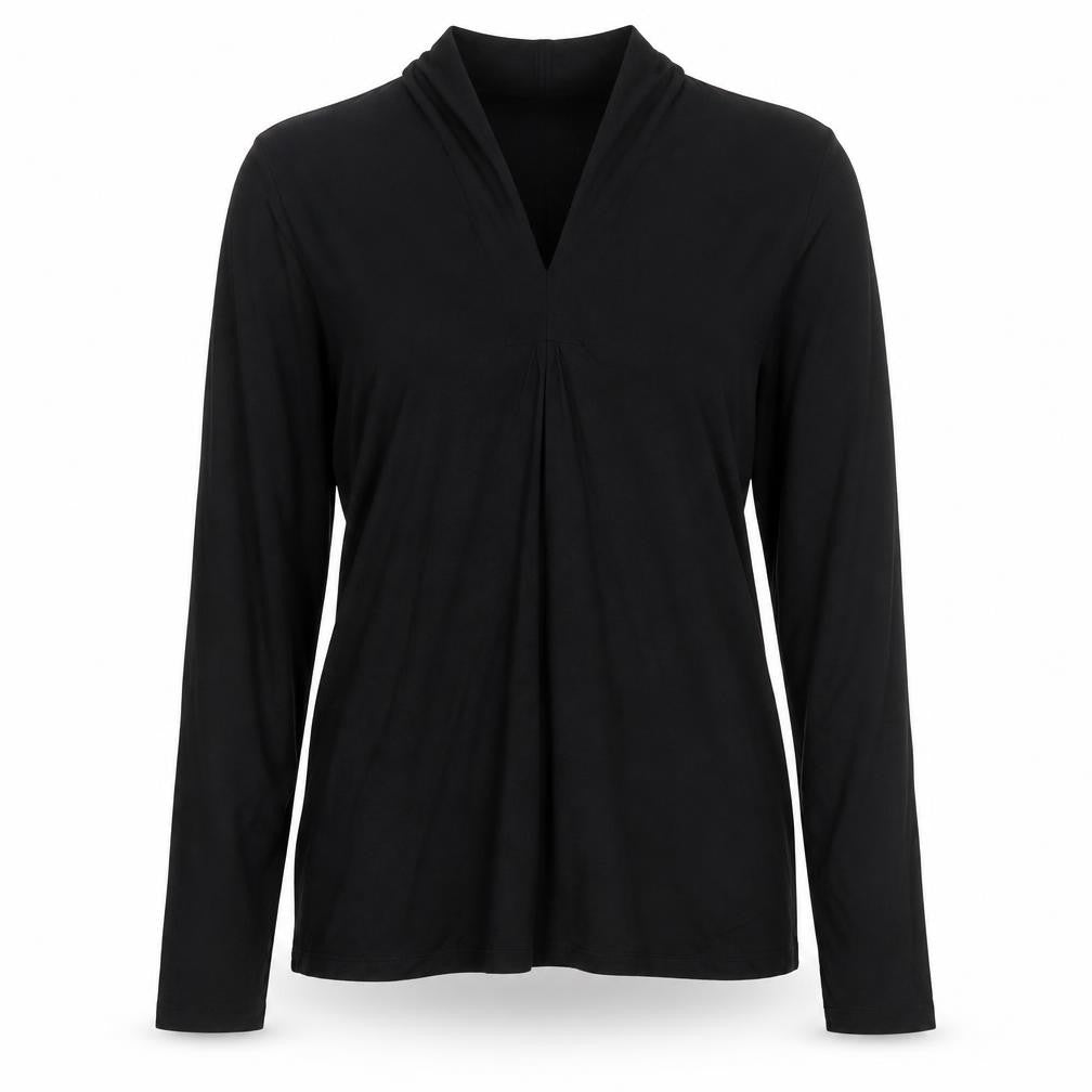 Talbots Women Black Long Sleeve V-Neck Rayon Stretch Blouse Medium