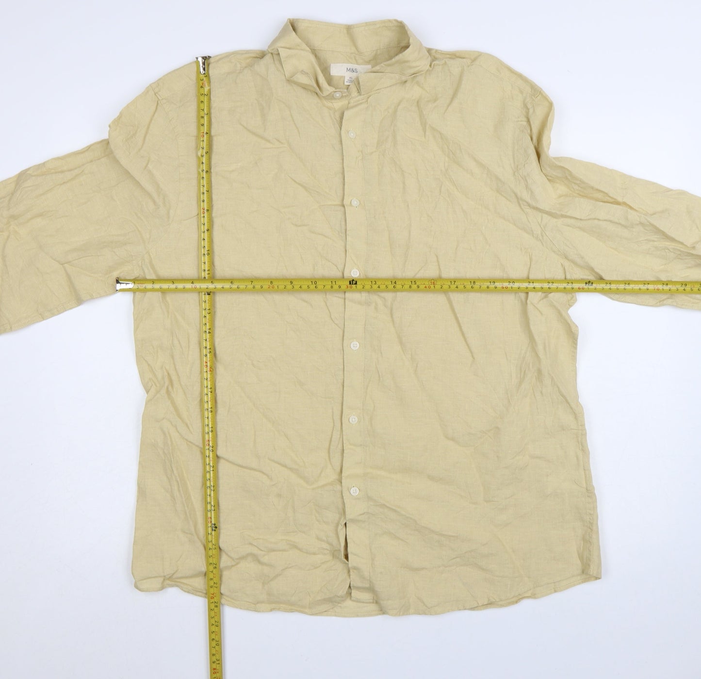 Marks and Spencer Men's Beige Pure Linen XL Long Sleeve Casual Shirt