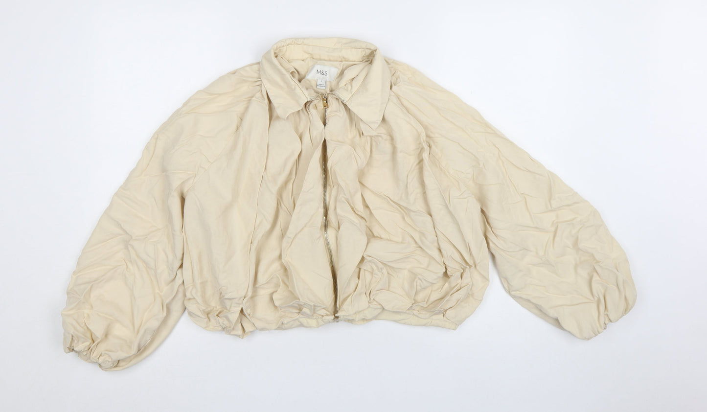 Marks and Spencer Women Beige Cropped Bomber Jacket S