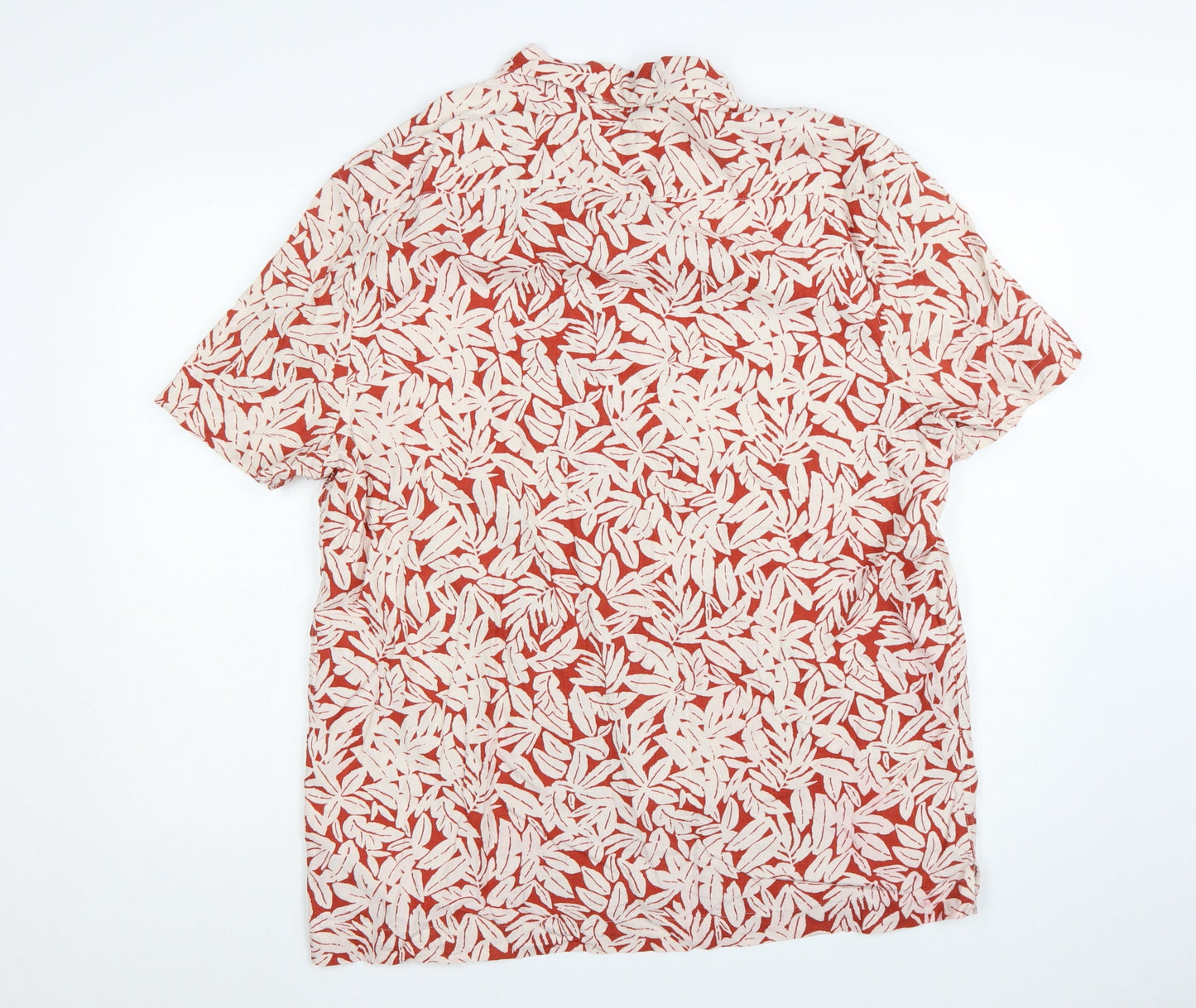 Marks and Spencer Men's Red Floral Linen Blend Short Sleeve Shirt XL