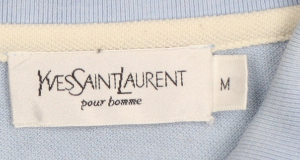 Yves Saint Laurent Men Blue Polo Shirt Cotton Blend M Classic Fit