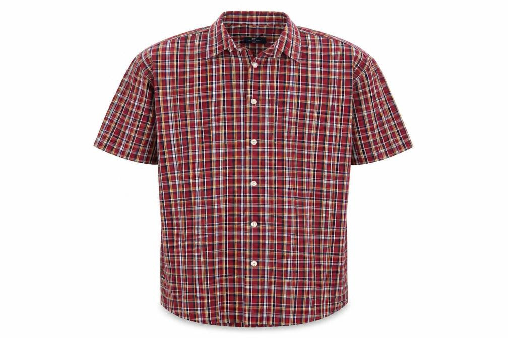 Marks and Spencer Men's Red Check Cotton Blend Short Sleeve Shirt XL