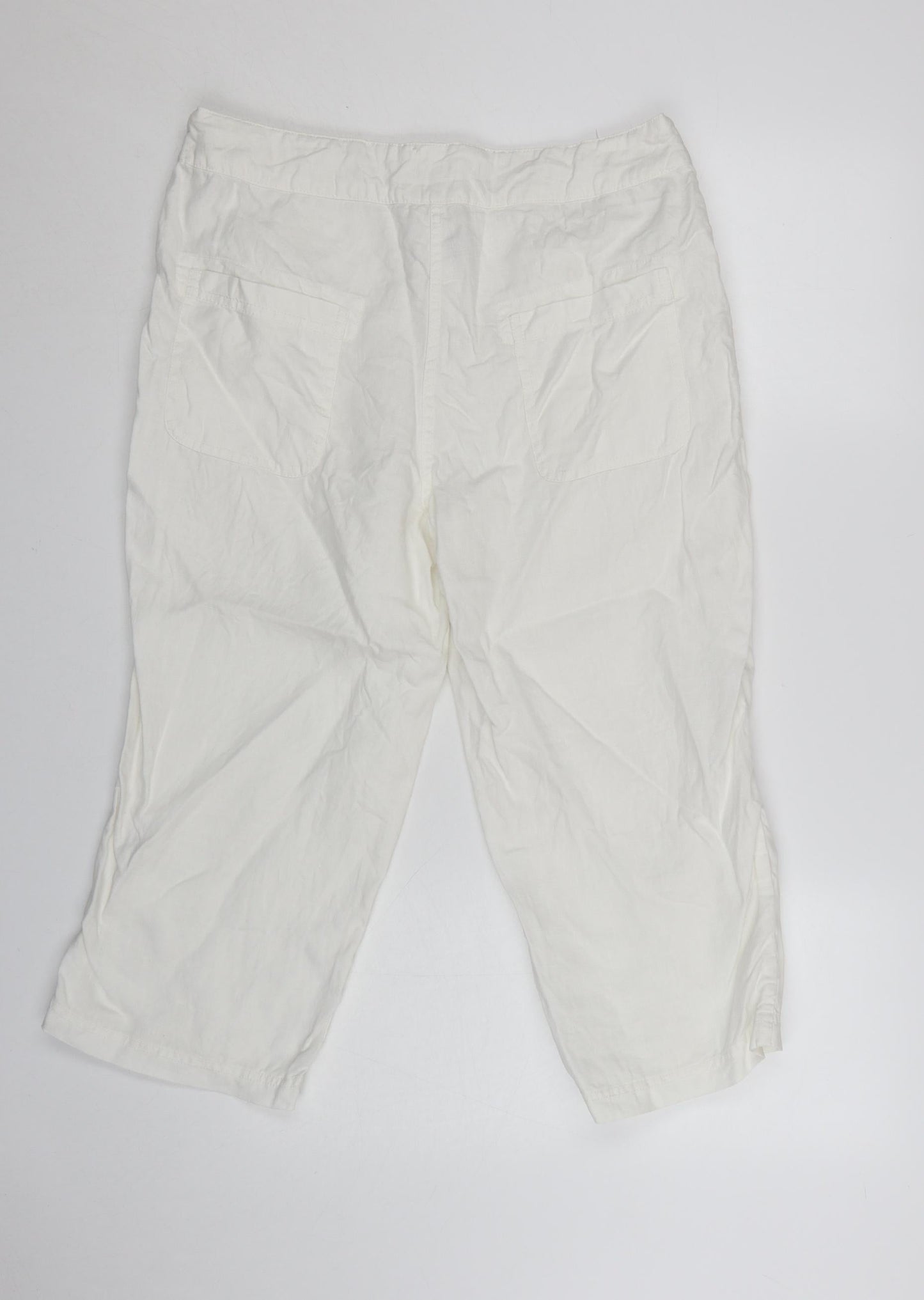 Seasalt Cornwall Women’s White Linen Cropped Trousers Size 12 Summer Casual