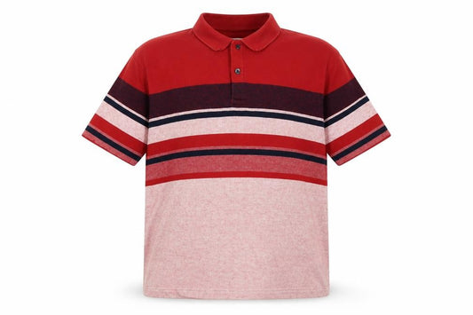 Marks and Spencer Men's Red Striped 2XL Cotton Polo Shirt