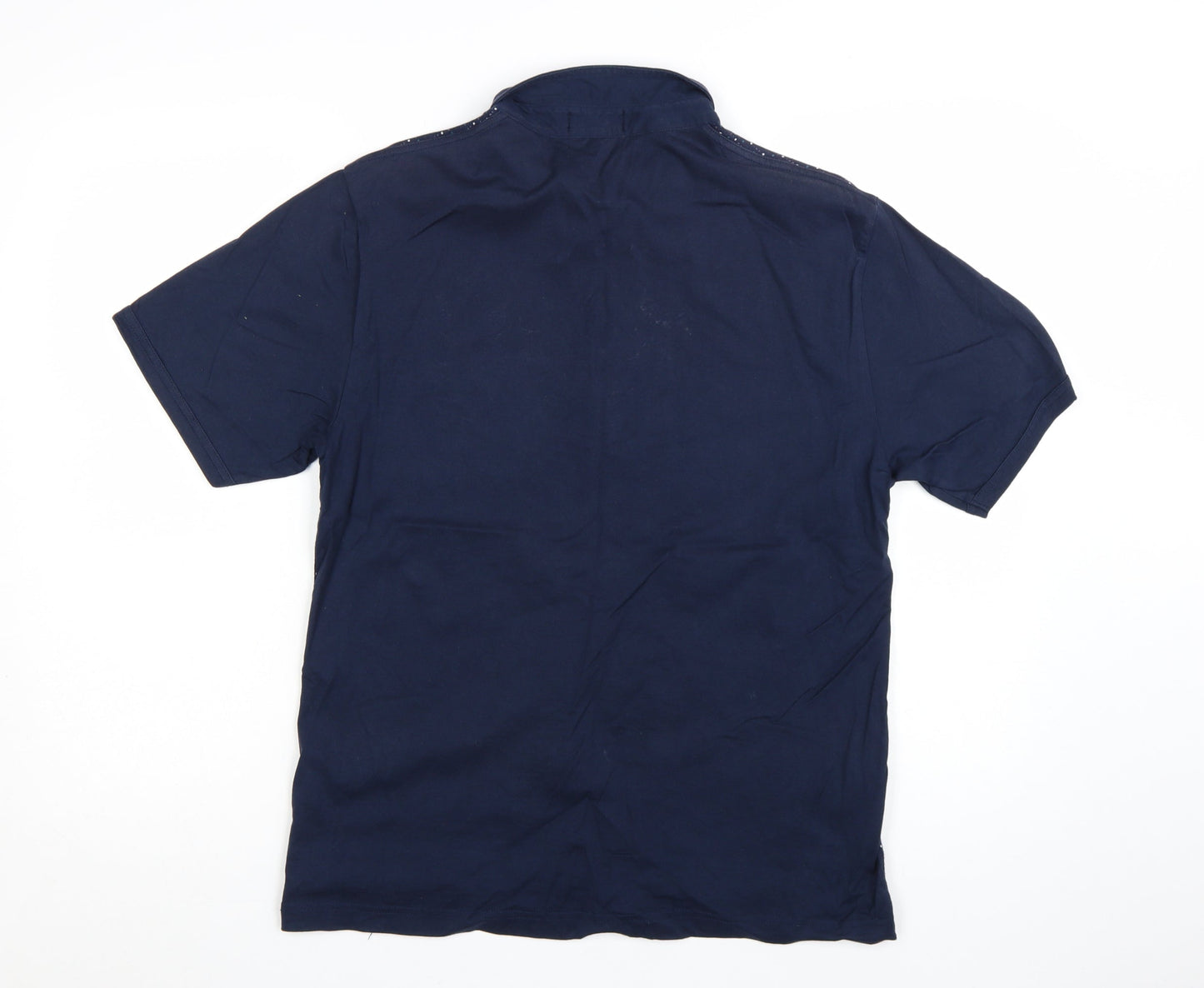 Farah Vintage Men's Blue Geometric Cotton Short Sleeve Polo Shirt XL