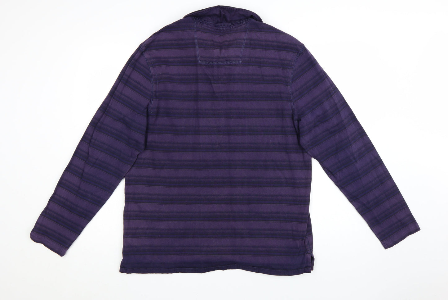 Marks and Spencer Men's Purple Striped Long Sleeve Polo Shirt Size L
