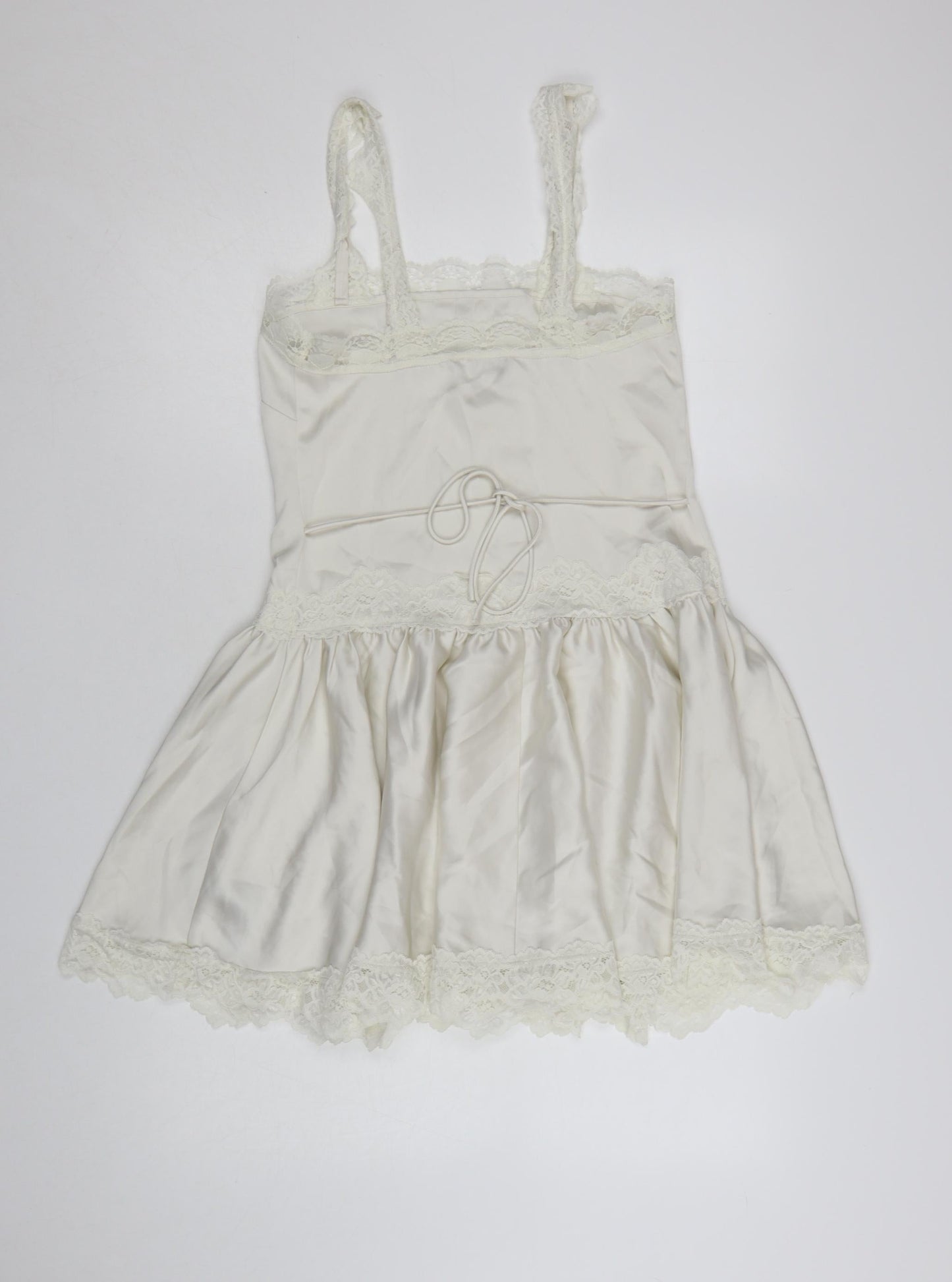 Marks and Spencer Women Ivory Size 6 Lace Trim Satin Slip Dress