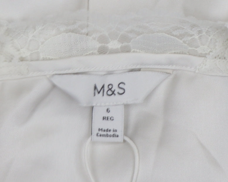 Marks and Spencer Women Ivory Size 6 Lace Trim Satin Slip Dress