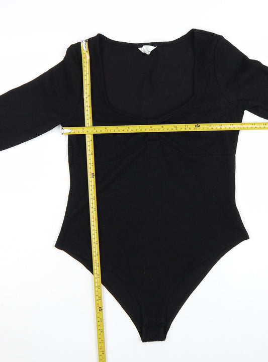 H&M Womens Black Long Sleeve Bodysuit Size L Polyester Blend