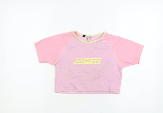 Bo+Tee Womens Pink Cropped Activewear T-Shirt Size S