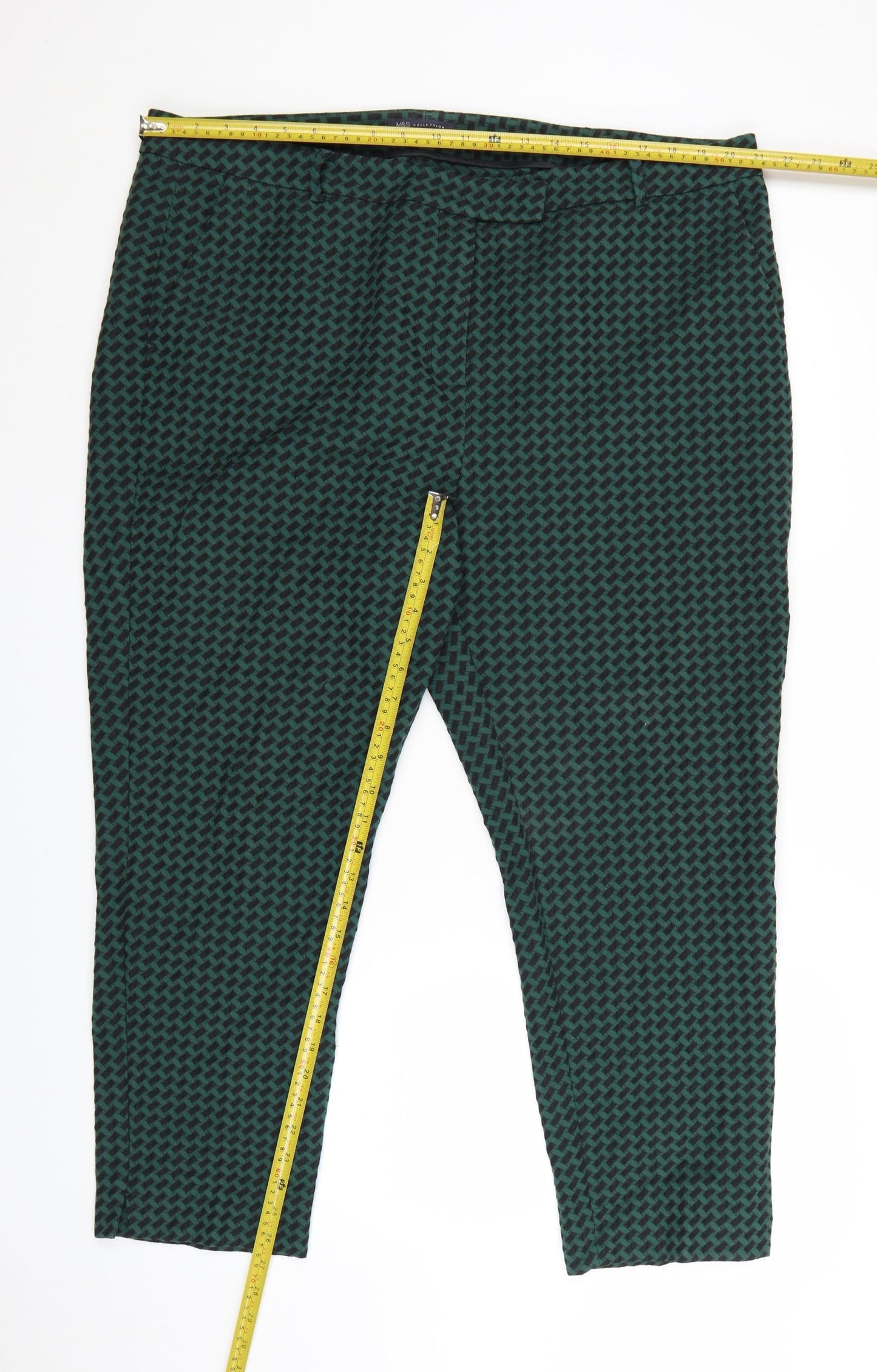 Marks and Spencer Women Green Geometric Slim Fit Cropped Trousers Size 22