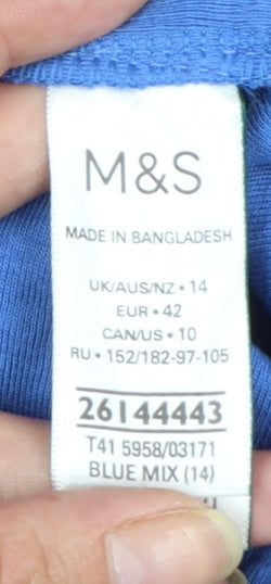 Marks and Spencer Womens Blue Floral Cotton T-Shirt Size 14