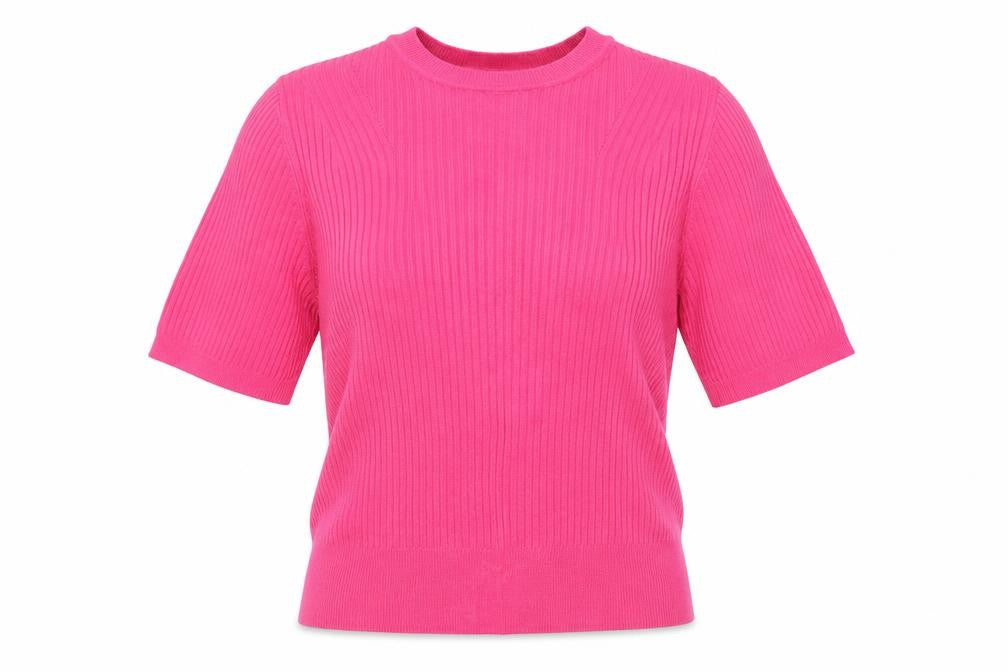 Marks & Spencer Women's Pink Ribbed Short Sleeve Knit Jumper Size 14