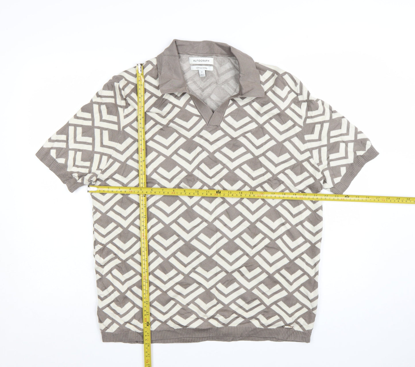 Marks and Spencer Women’s Brown Geometric Collared Knit Jumper XL