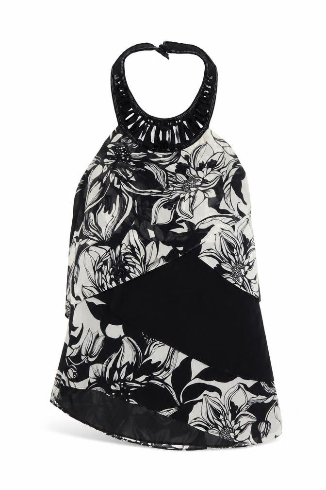 Karen Millen Women's Black Floral Halter Chiffon Blouse Size 10