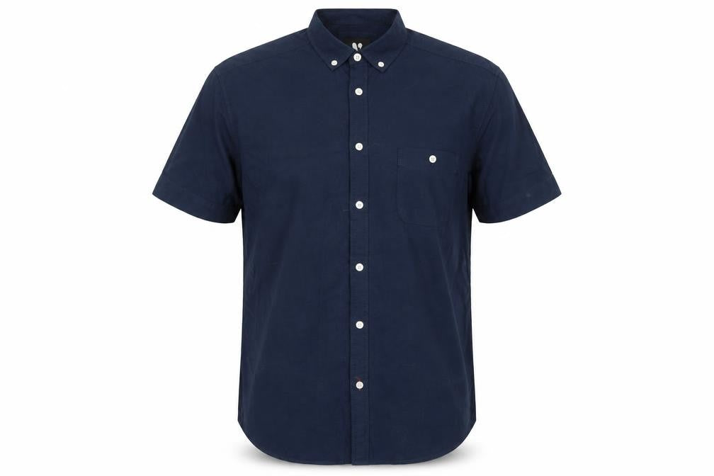 Very Men's Navy Blue Short Sleeve Button-Up Cotton Shirt L