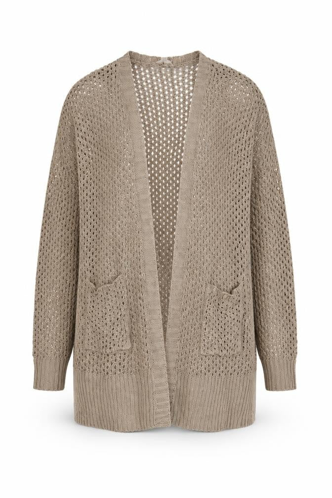 Dip Women Beige Open Knit Long Sleeve Cardigan L Lightweight