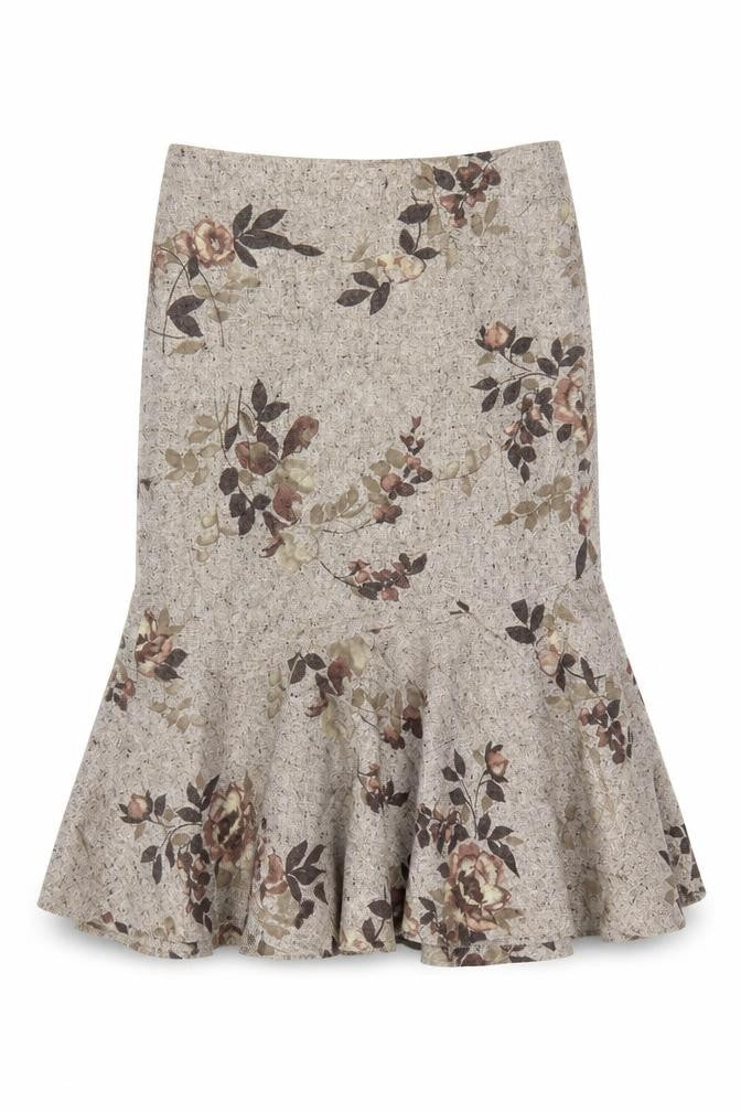 Precis Petite Women's Beige Floral Wool Blend Flared Skirt UK 10