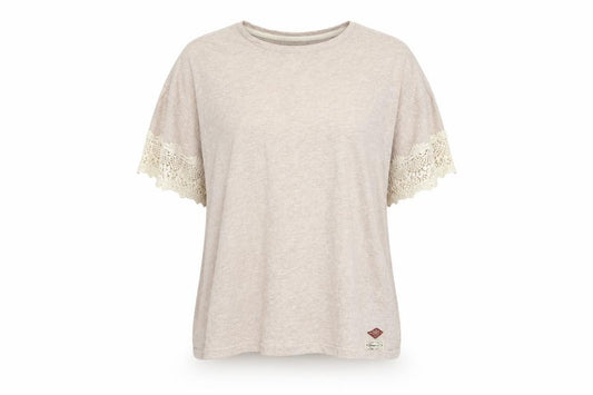 Superdry Womens Beige Crochet Sleeve T-Shirt Size 12