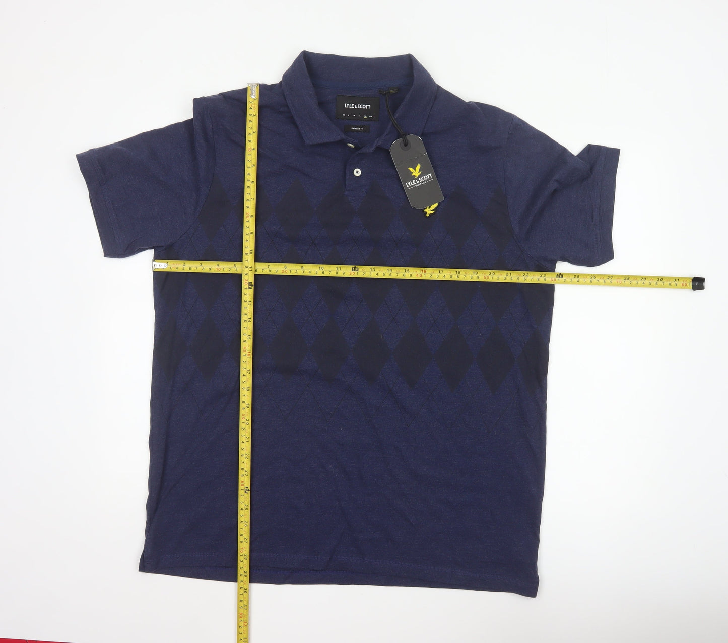 Lyle & Scott Men's Blue Argyle Polo Shirt XL Cotton Blend