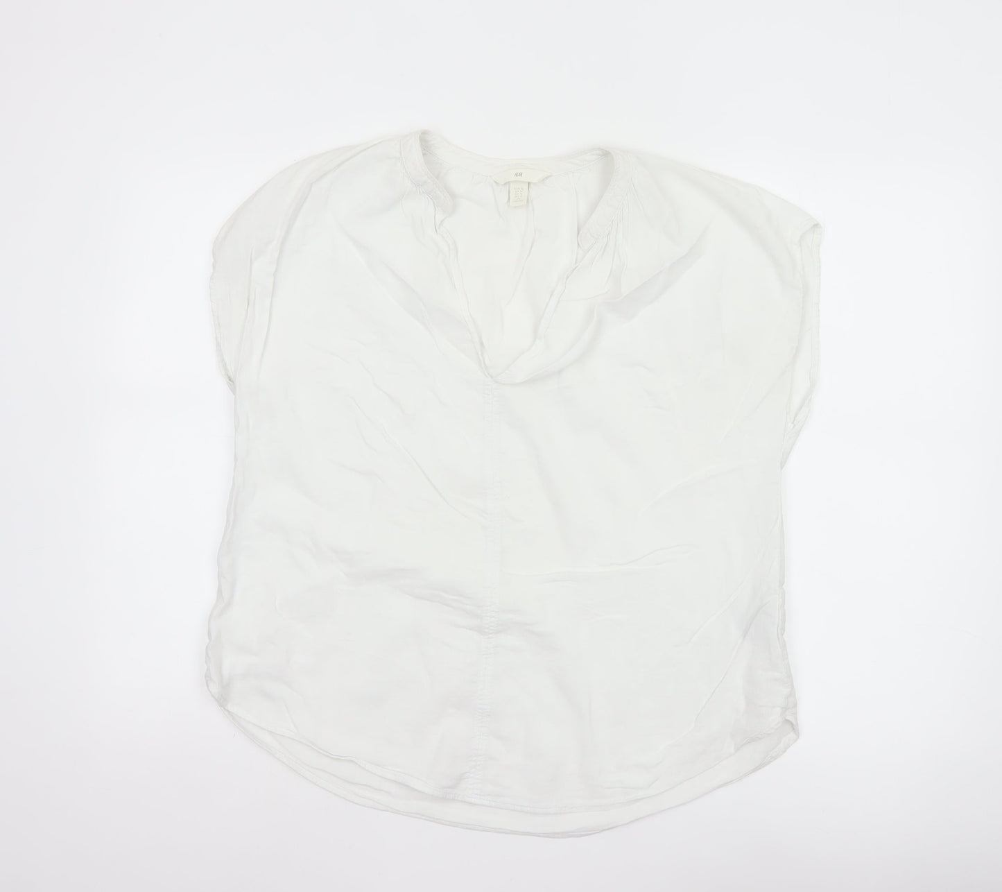 H&M Womens White Short Sleeve Viscose Cotton Blouse Size 12