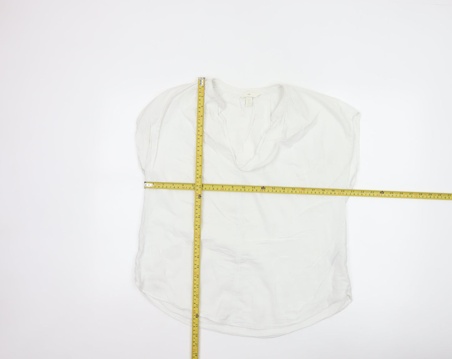 H&M Womens White Short Sleeve Viscose Cotton Blouse Size 12